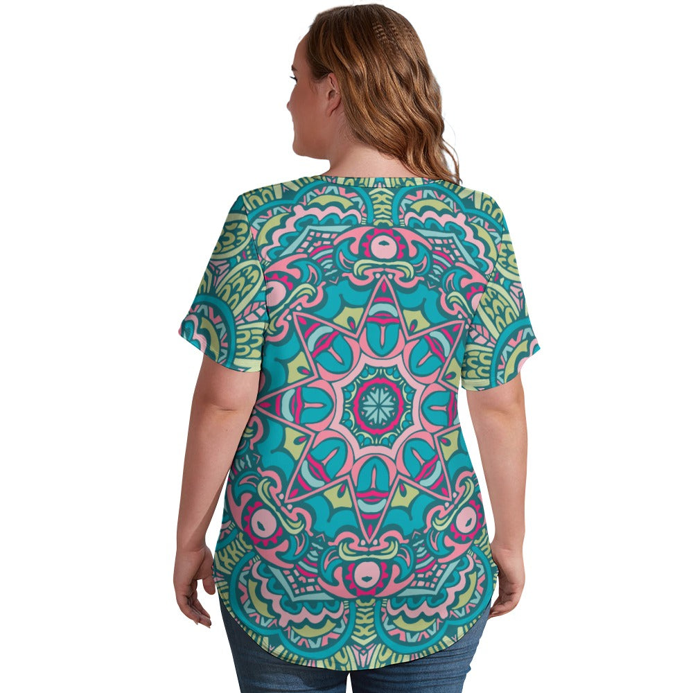 2024 New V Neck Short-sleeve Women Shirt Printed