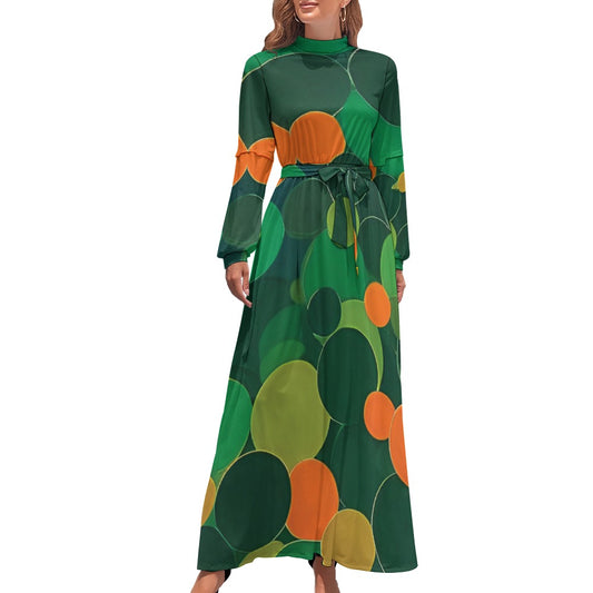 Orange and green ball pattern dress long dress