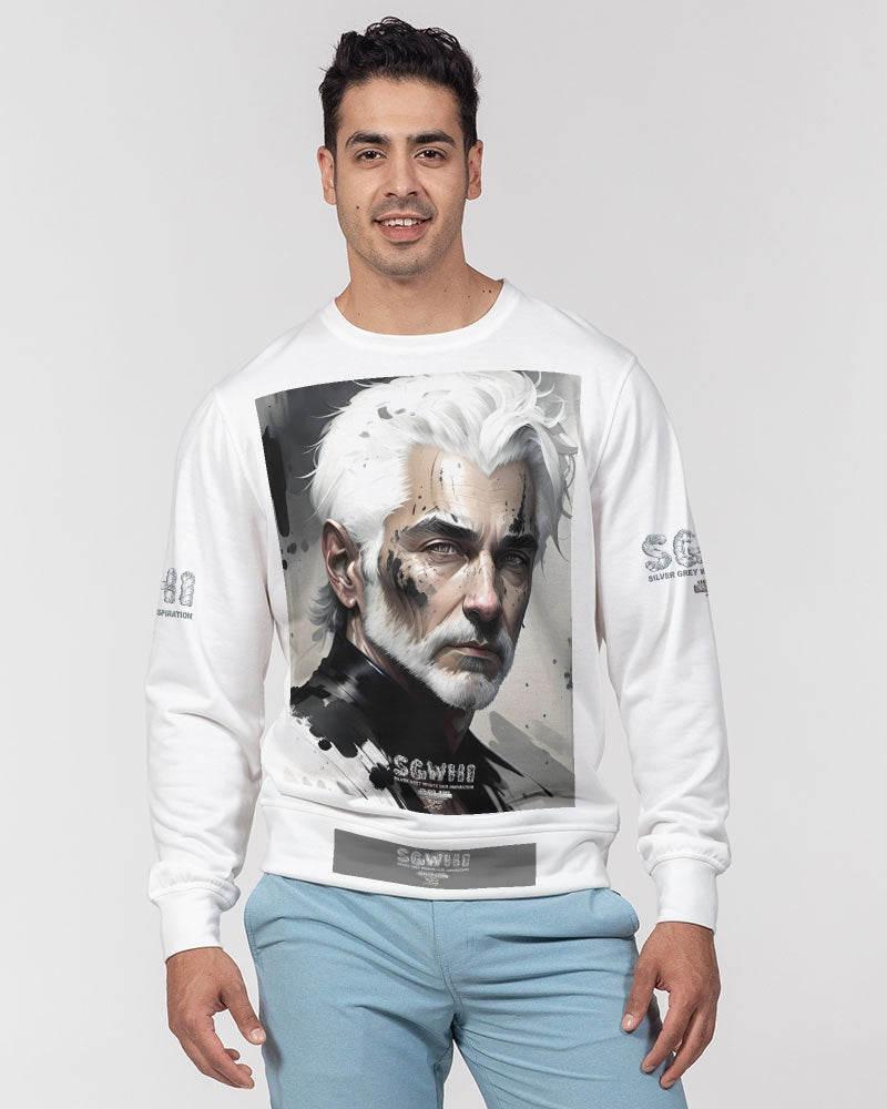 White silver grey fox King Men's All-Over Print Classic French Terry Crewneck Pullover