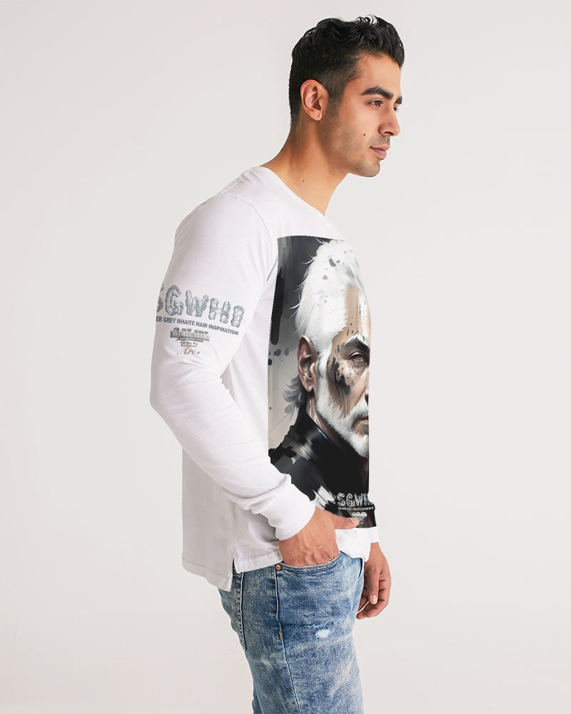 White silver grey fox King Men's All-Over Print Long Sleeve Tee