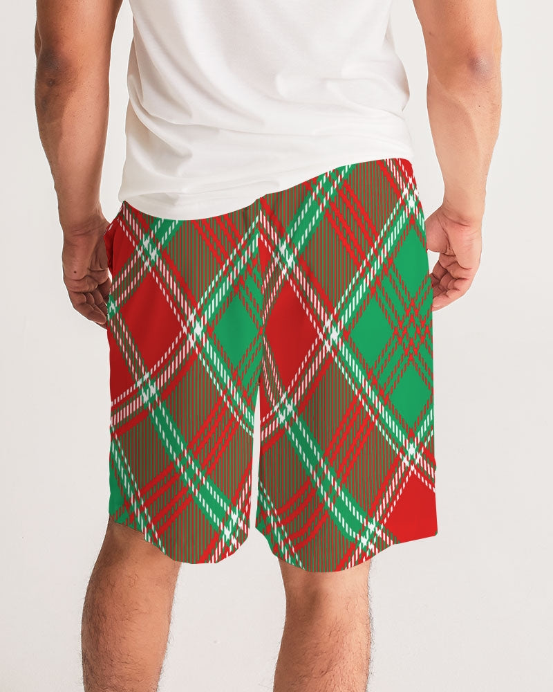 Red & Green cross pattern Men's All-Over Print Jogger Shorts