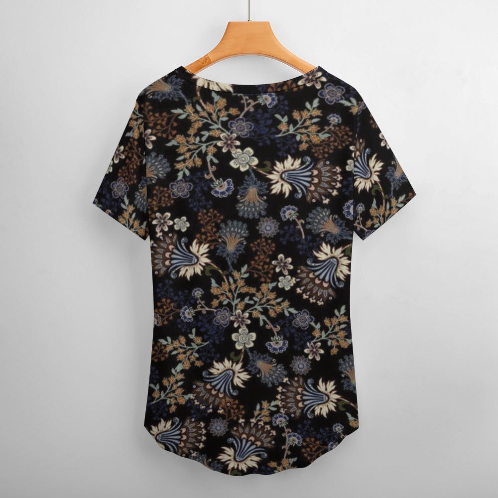 2024 New V Neck Short-sleeve Women Shirt Printed