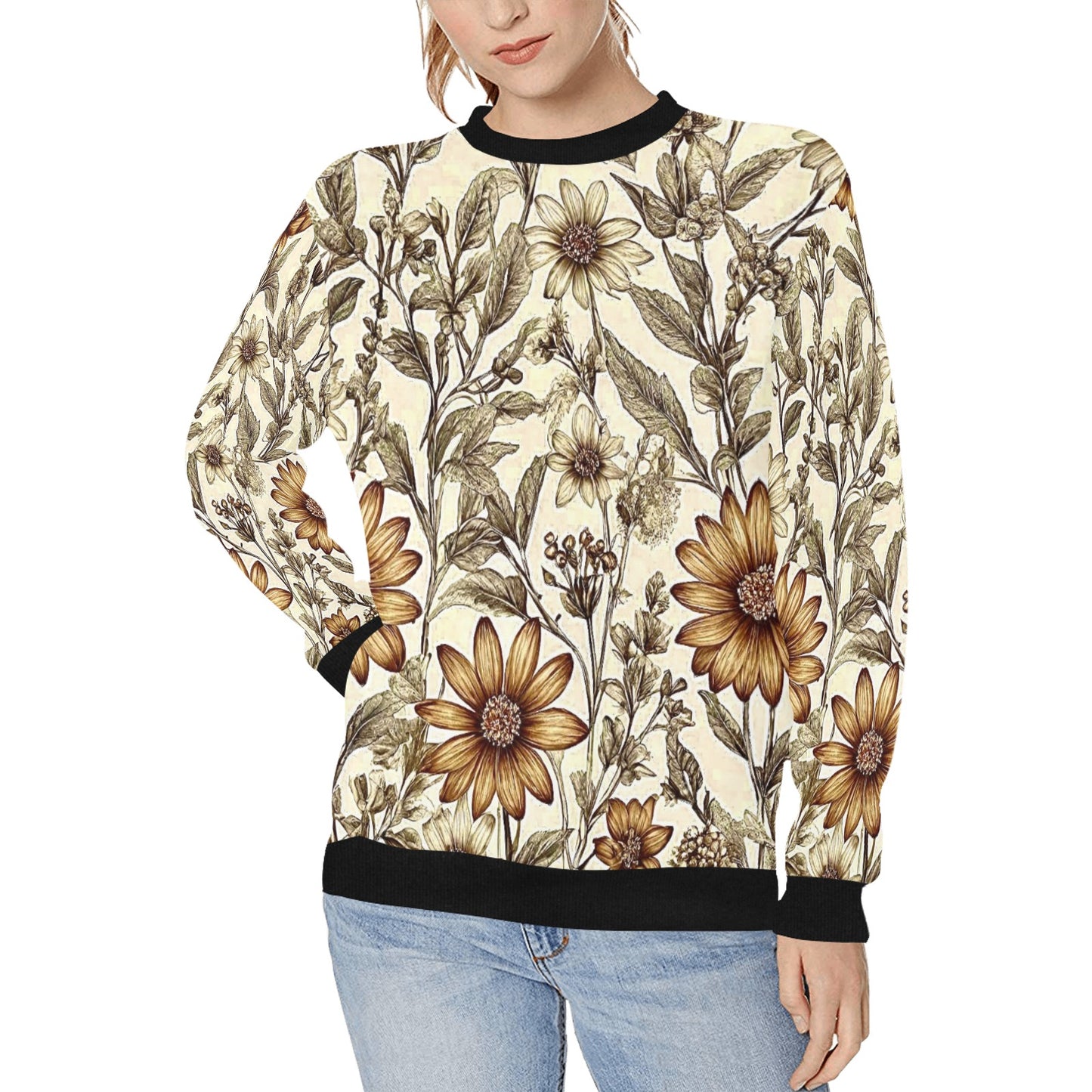 Women's Rib Cuff Crew Neck Sweatshirt (H34)