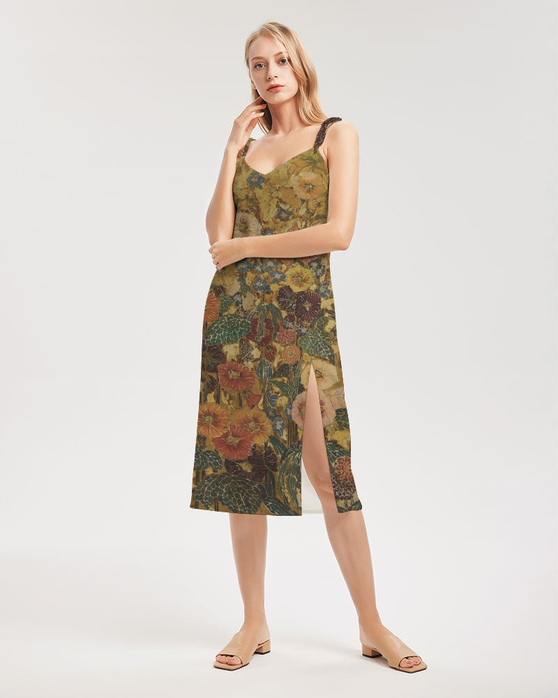 Autumn play Women's All-Over Print Tie Strap Split Dress