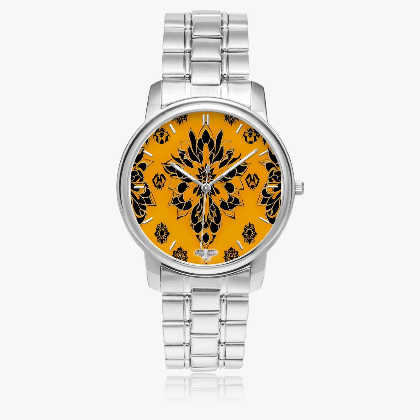 Orange and black royal pattern Folding Clasp Type Stainless Steel Quartz Watch (With Indicators)