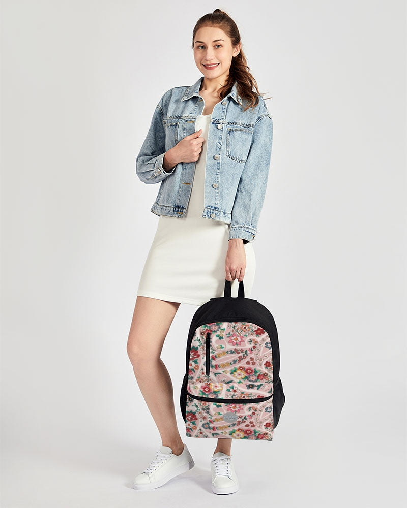 Pink abstract Pretty Sisters Duo-Zip Front Canvas Backpack