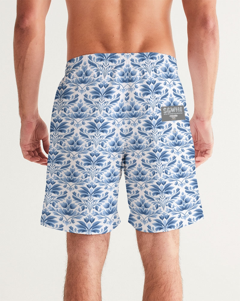 light blue Royal patten  Men's All-Over Print Swim Trunk