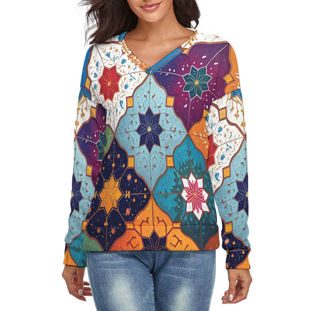 Women's V-Neck Christmas Style Long Sleeve Sweater