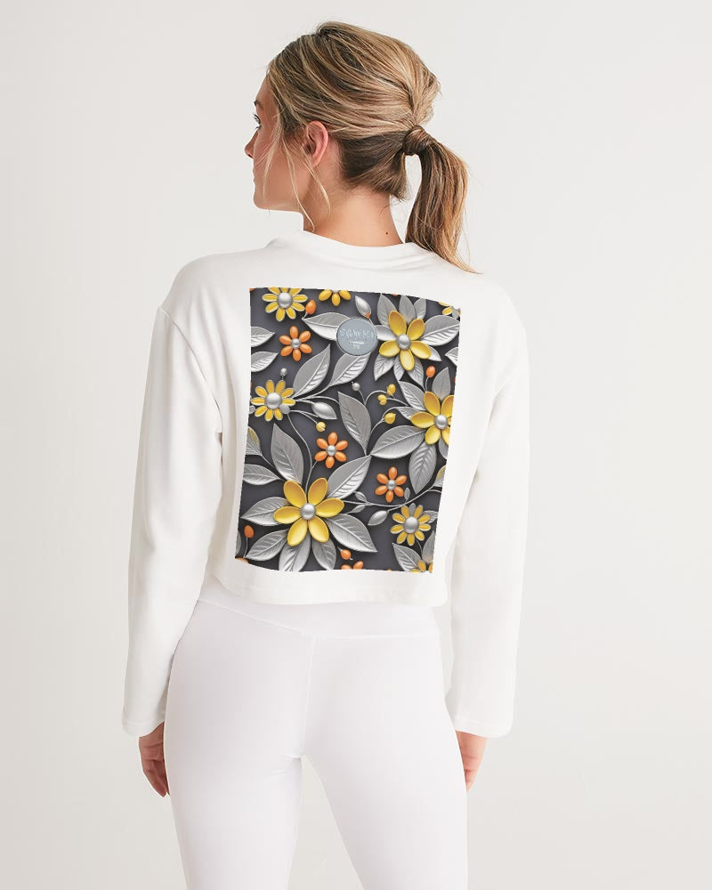 Sweet Silver Yellow Flower Grey Hair sister.[Part three] Women's All-Over Print Cropped Sweatshirt