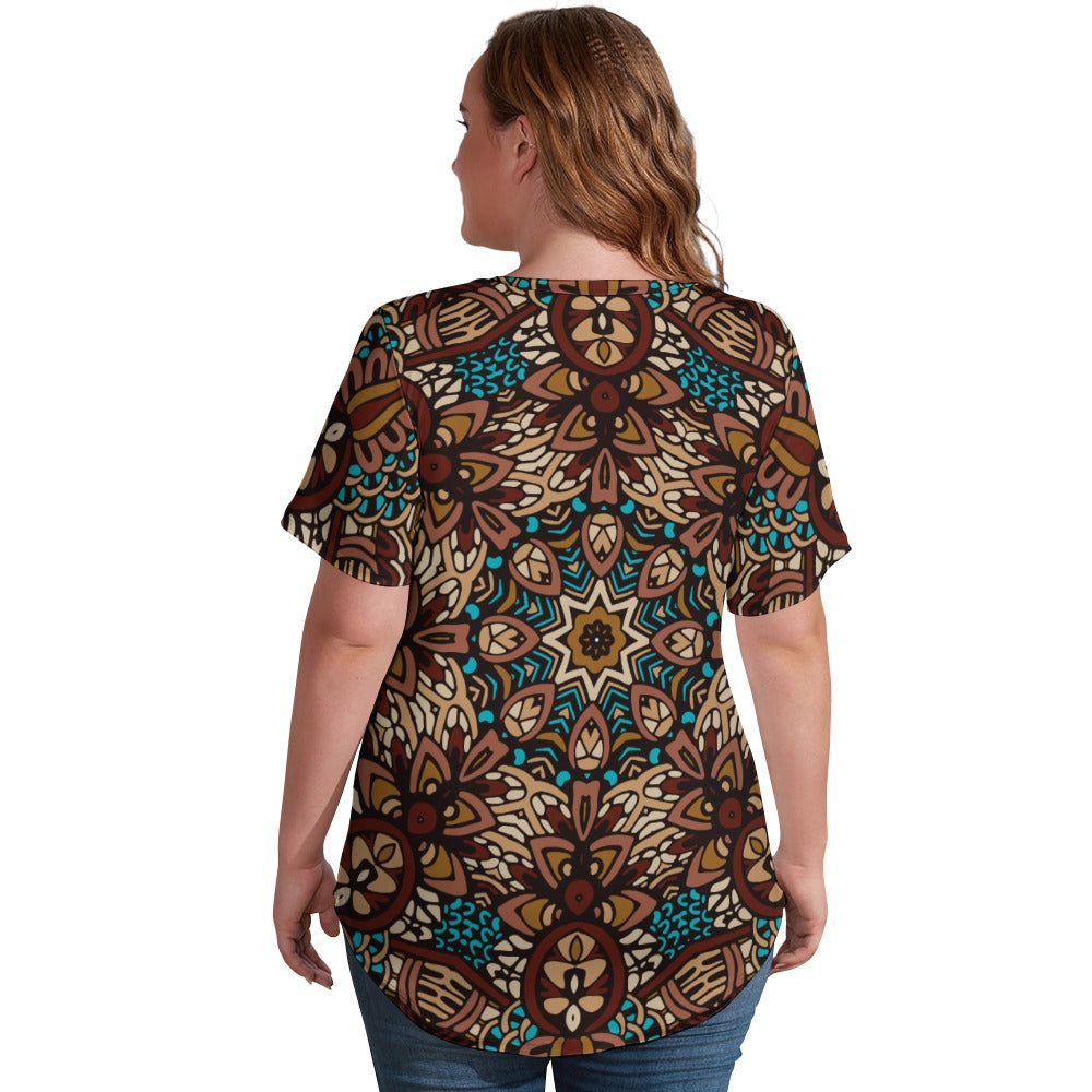 2024 New V Neck Short-sleeve Women Shirt Printed