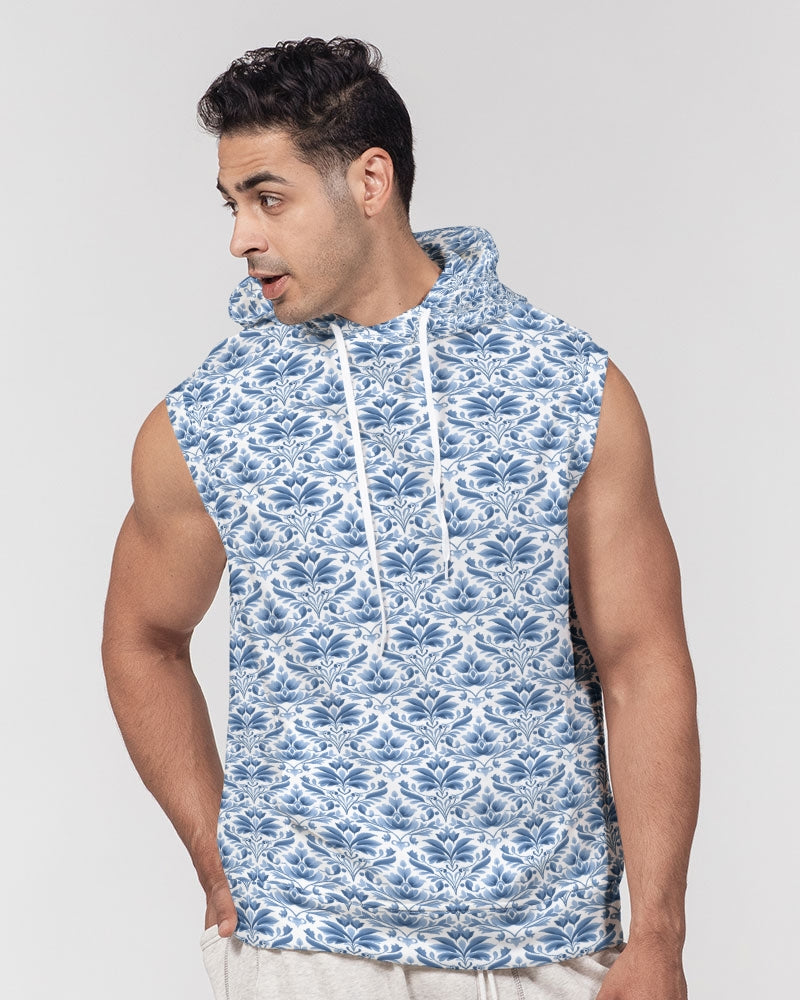 light blue Royal patten  Men's All-Over Print Heavyweight Sleeveless Hoodie