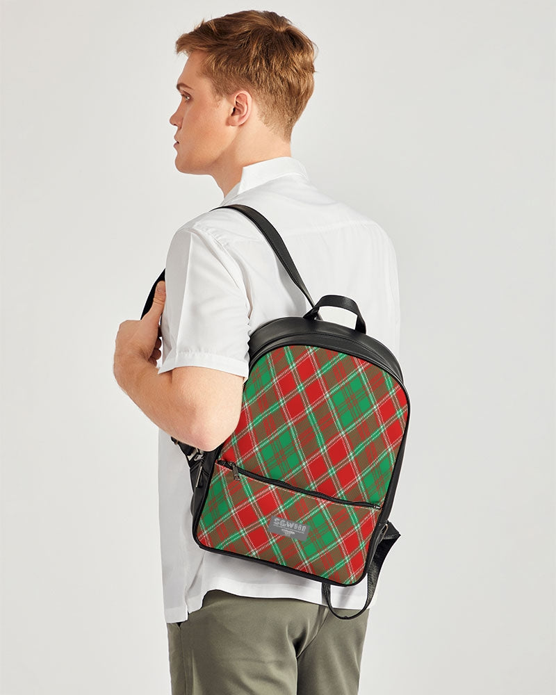 Red & Green cross pattern Classic Faux Leather Backpack