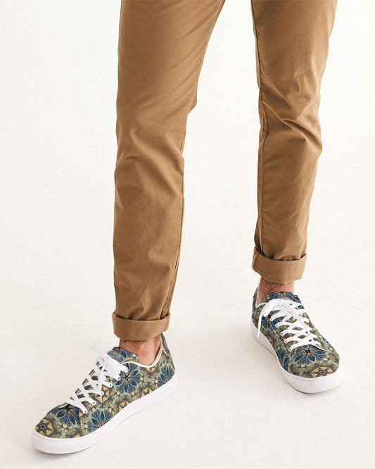 Green & Dark Blue almost star pattern. Men's Faux-Leather Sneaker