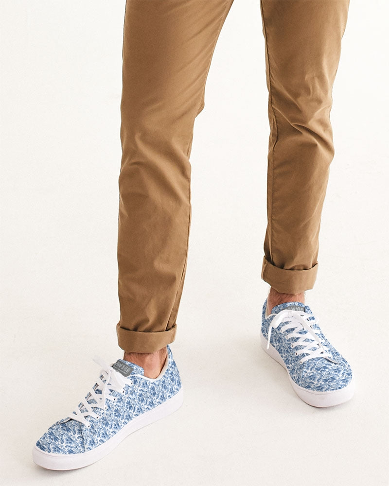 light blue Royal patten  Men's Faux-Leather Sneaker