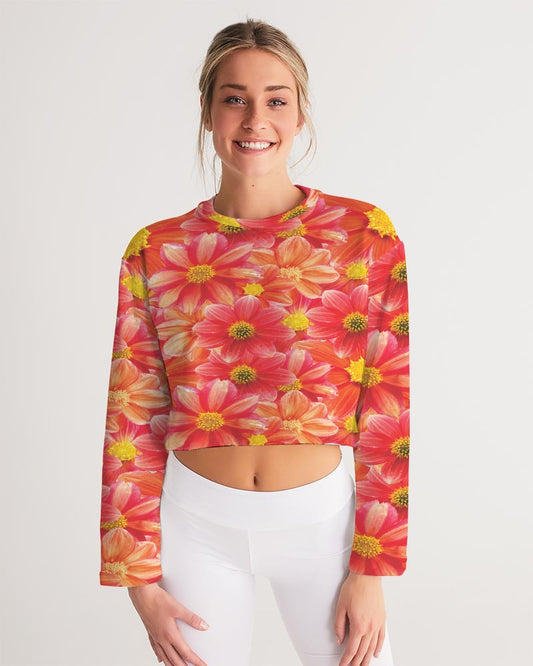 Beautiful blood orange flower design Women's All-Over Print Cropped Sweatshirt