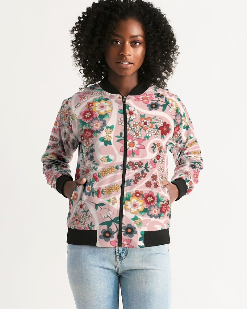 Pink abstract Pretty Sisters Women's All-Over Print Bomber Jacket