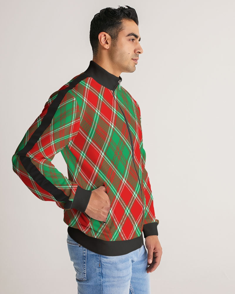 Red & Green cross pattern Men's All-Over Print Stripe Sleeve Track Jacket