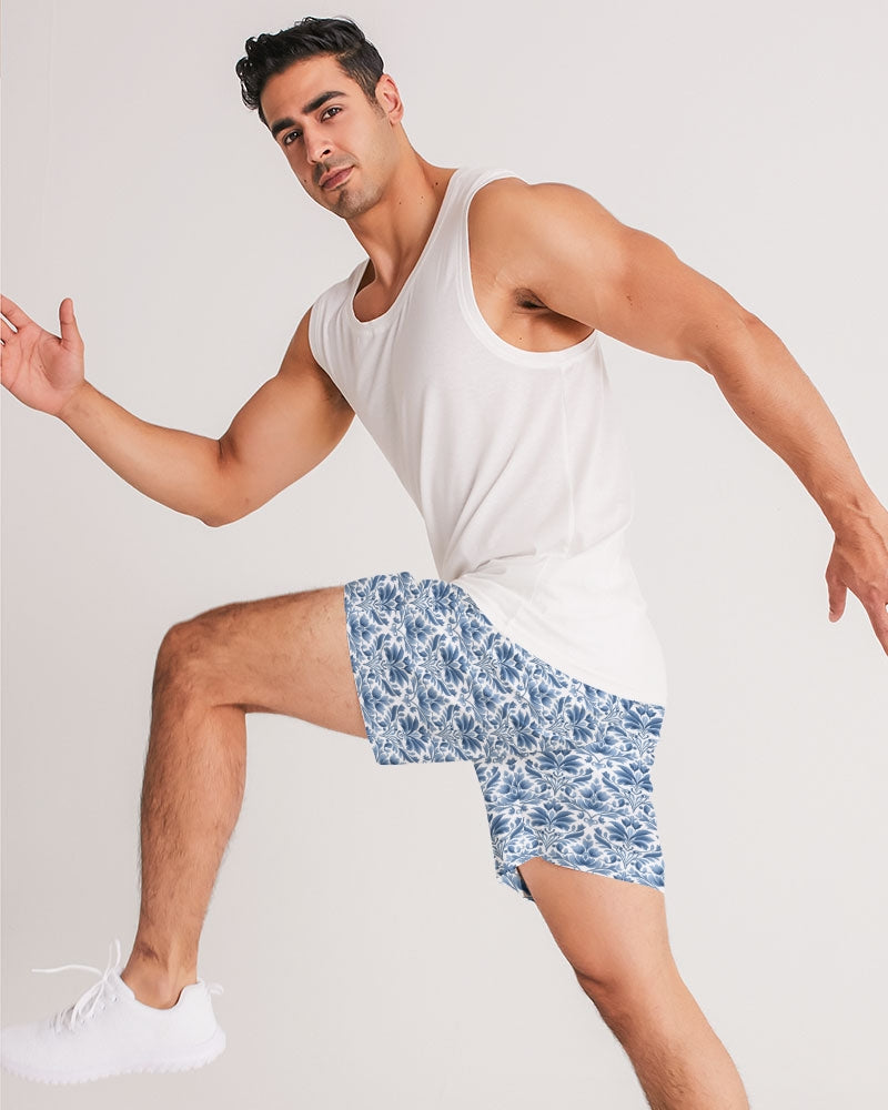 light blue Royal patten  Men's All-Over Print Jogger Shorts