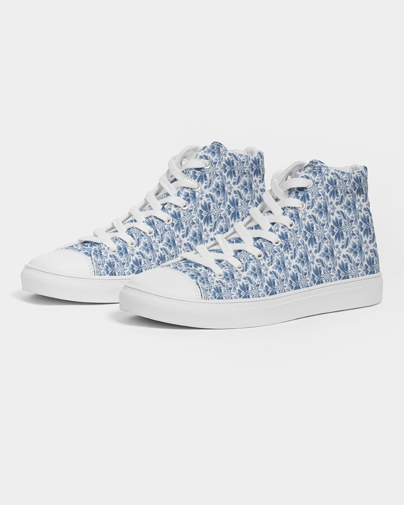 light blue Royal patten  Men's Hightop Canvas Shoe