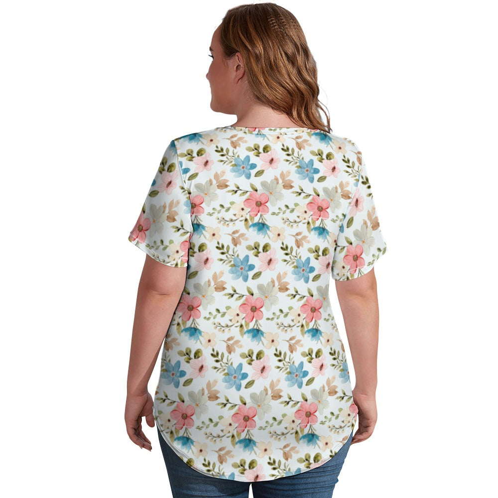 2024 New V Neck Short-sleeve Women Shirt Printed