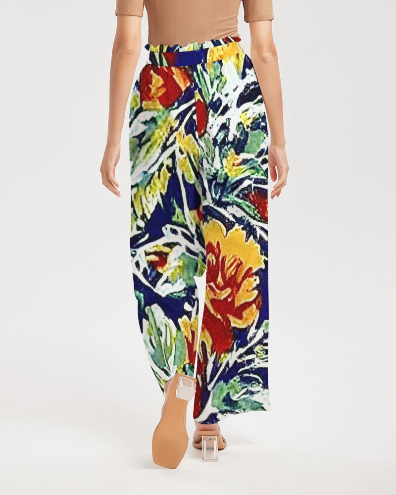 Painted flower design Women's All-Over Print High-Rise Wide Leg Pants