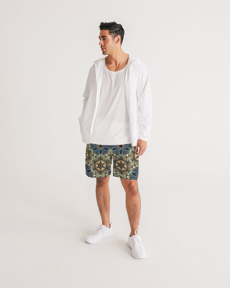 Green & Dark Blue almost star pattern. Men's All-Over Print Jogger Shorts