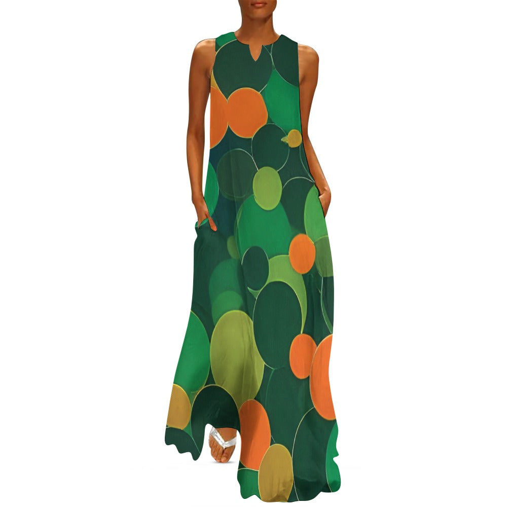 Orange and green ball pattern Long dress