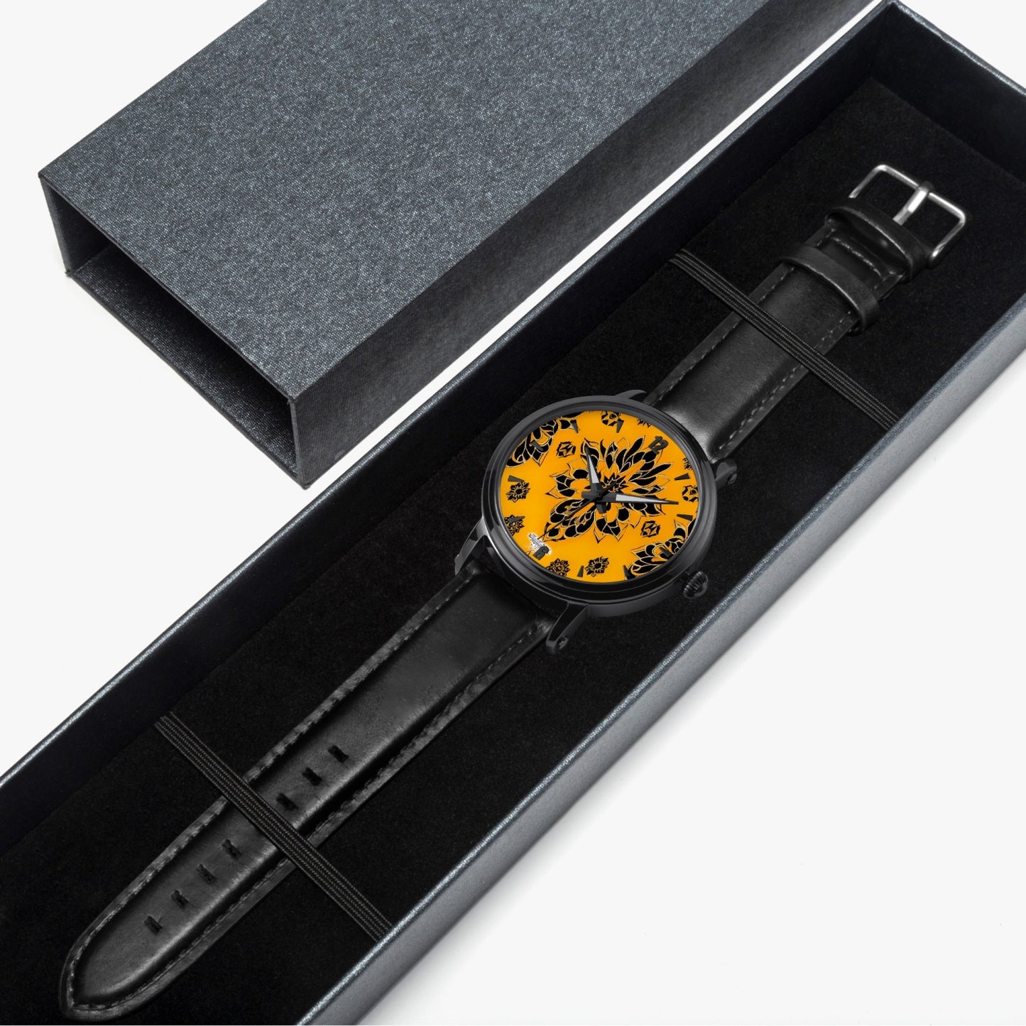 Orange and black royal pattern 46mm Unisex Automatic Watch(Black)