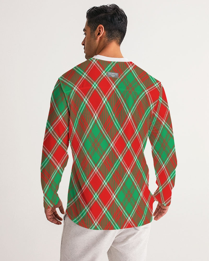 Red & Green cross pattern Men's All-Over Print Long Sleeve Sports Jersey