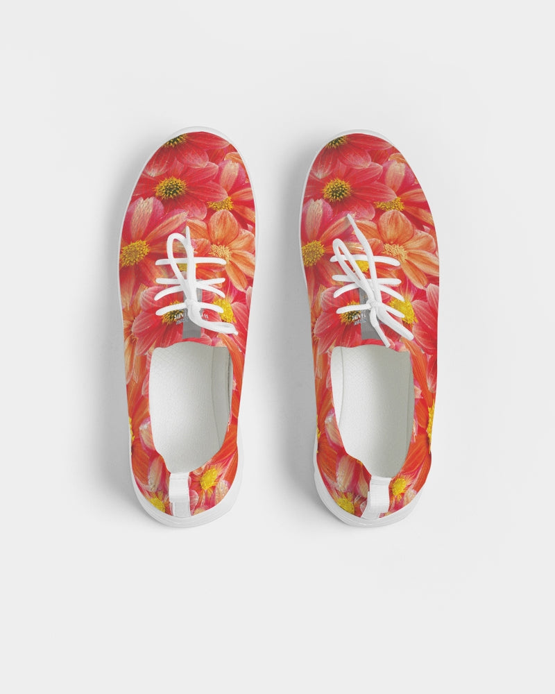 Beautiful blood orange flower design Women's Lace Up Flyknit Shoe