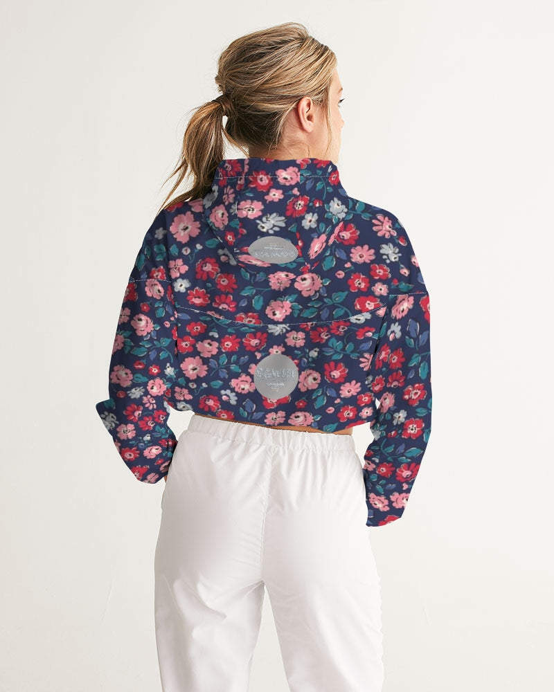 Midnight blue pretty glance.  Women's All-Over Print Cropped Windbreaker