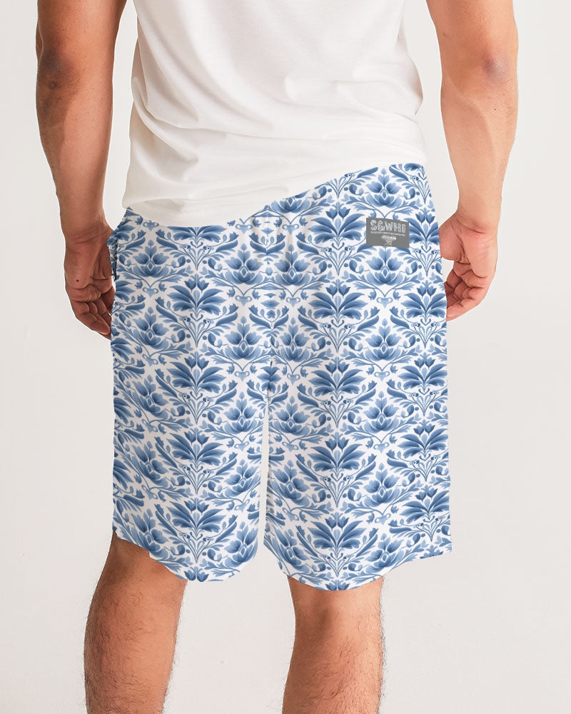 light blue Royal patten  Men's All-Over Print Jogger Shorts