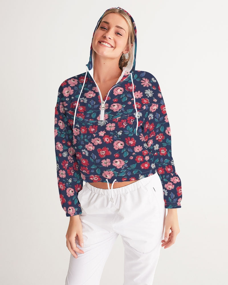 Midnight blue pretty glance.  Women's All-Over Print Cropped Windbreaker