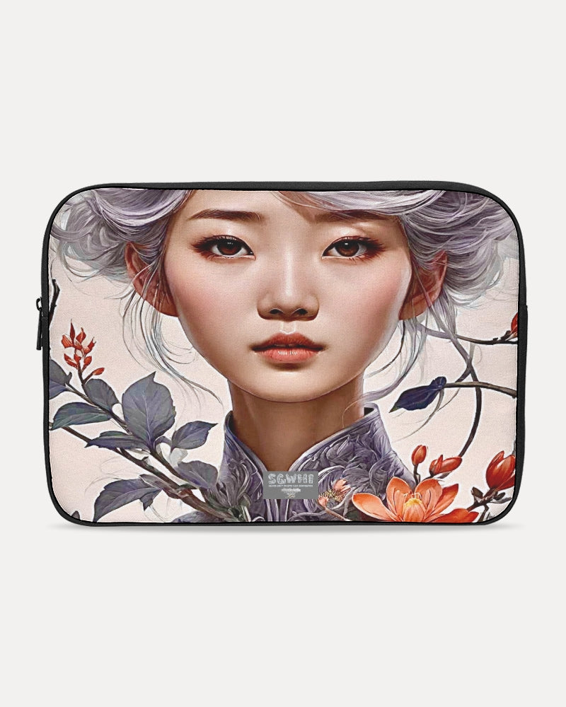 Beautiful Asian woman grey hair blossom Laptop Sleeve