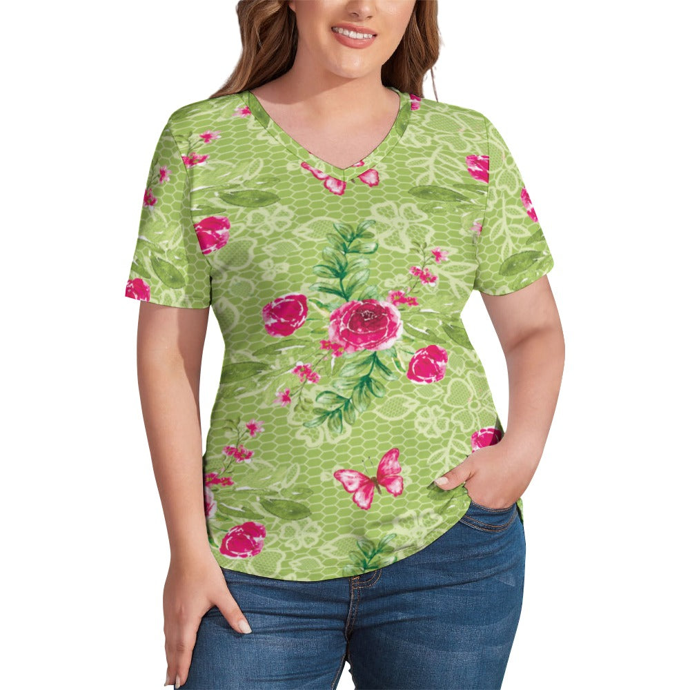 2024 New V Neck Short-sleeve Women Shirt Printed