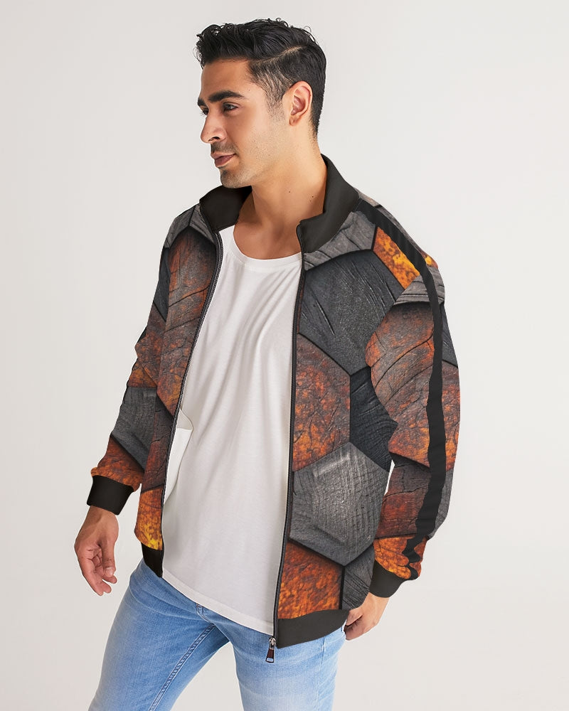 Cool stone hexagon patten 3D Men's All-Over Print Stripe Sleeve Track Jacket