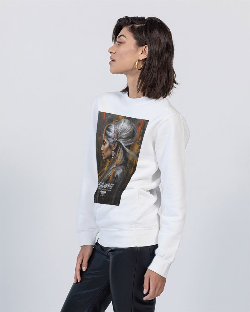 South Asian silver grey white hair sisters portrait [2] Unisex Premium Crewneck Sweatshirt | Lane Seven