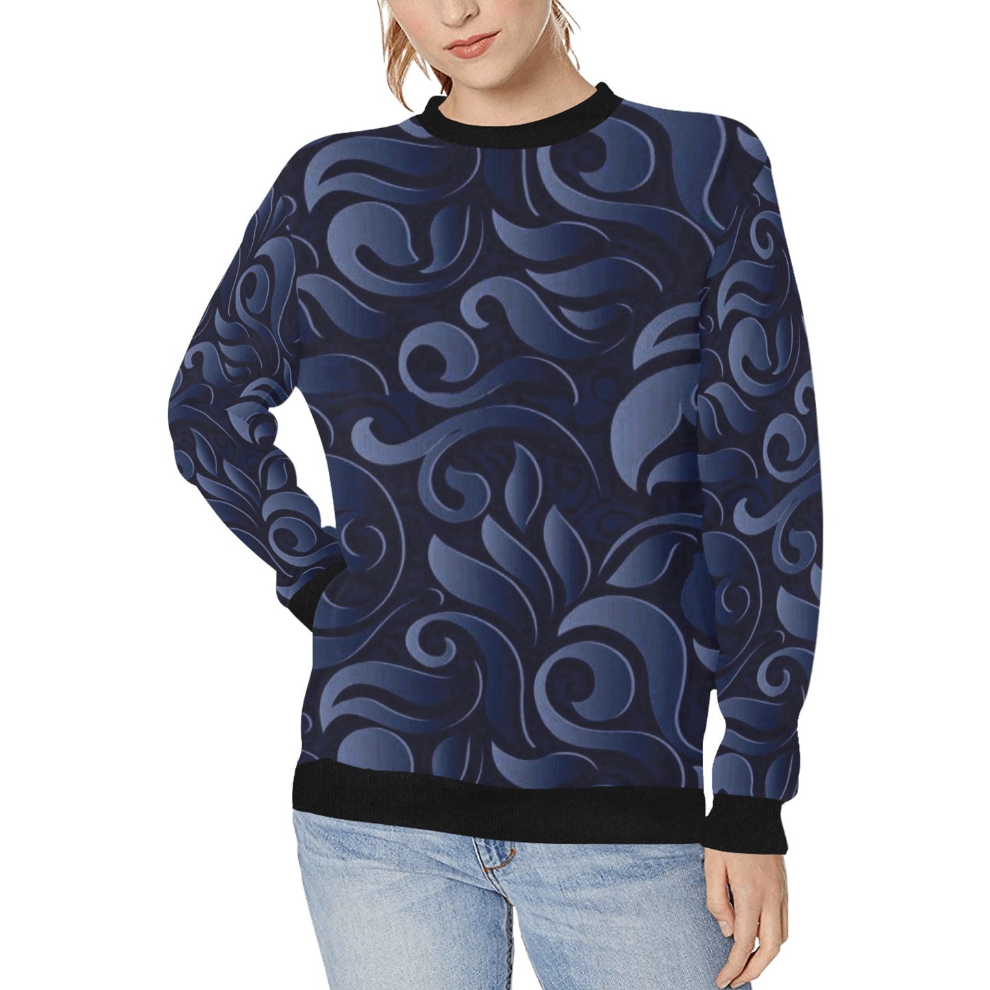 Women's Rib Cuff Crew Neck Sweatshirt (H34)