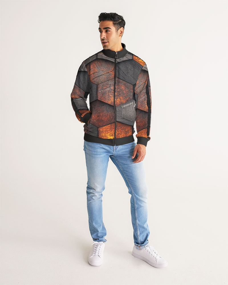 Cool stone hexagon patten 3D Men's All-Over Print Stripe Sleeve Track Jacket