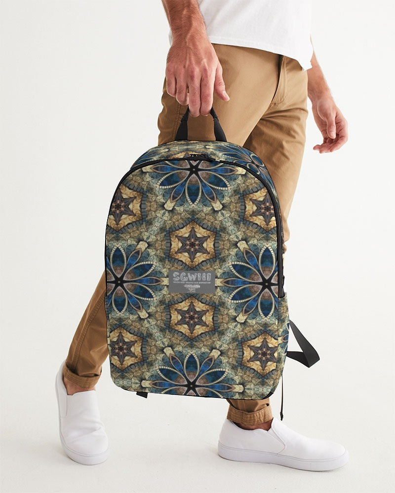 Green & Dark Blue almost star pattern. Large Backpack