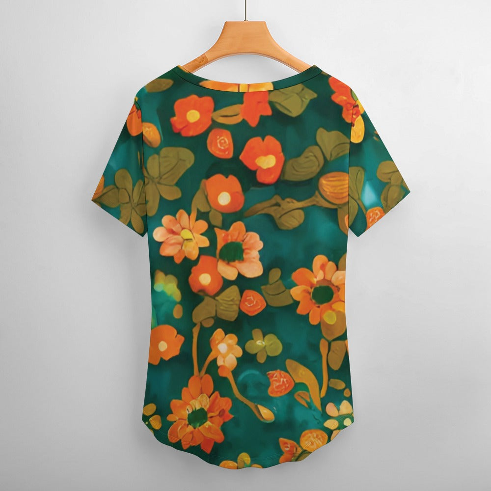 2024 New V Neck Short-sleeve Women Shirt Printed