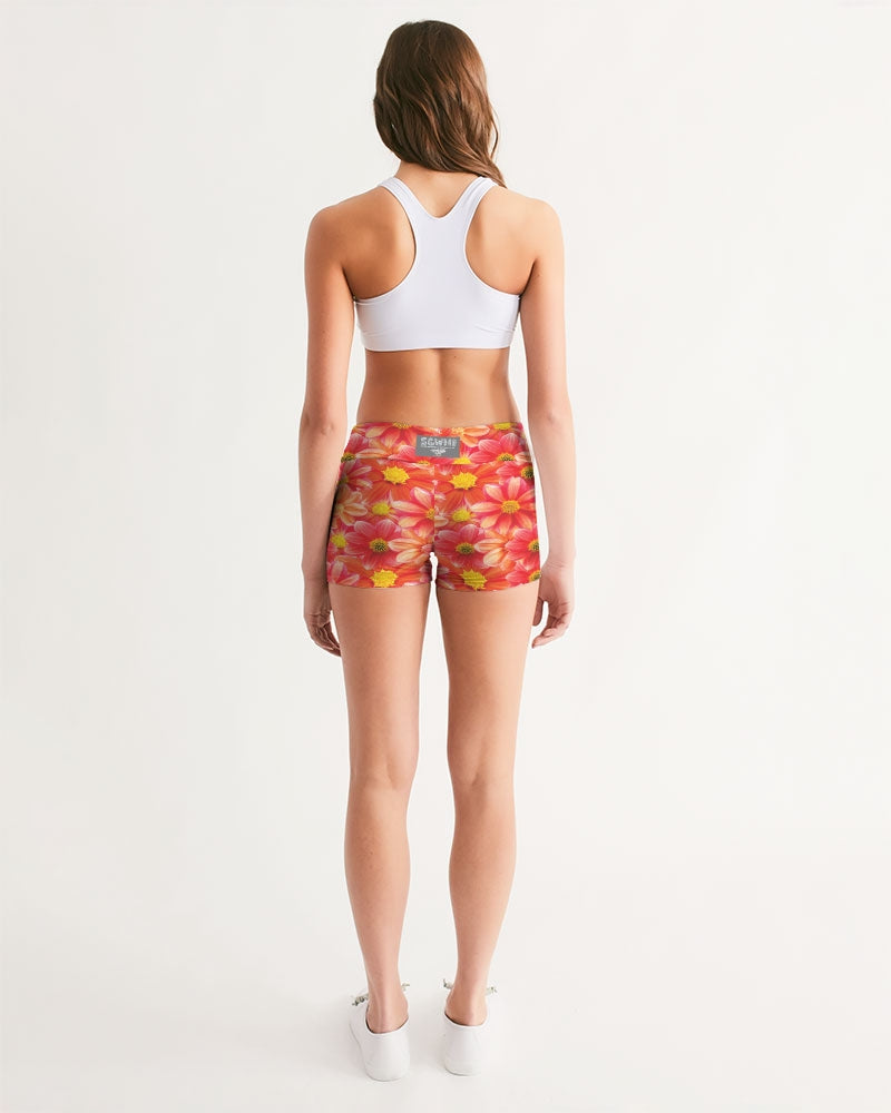 Beautiful blood orange flower design Women's All-Over Print Mid-Rise Yoga Shorts