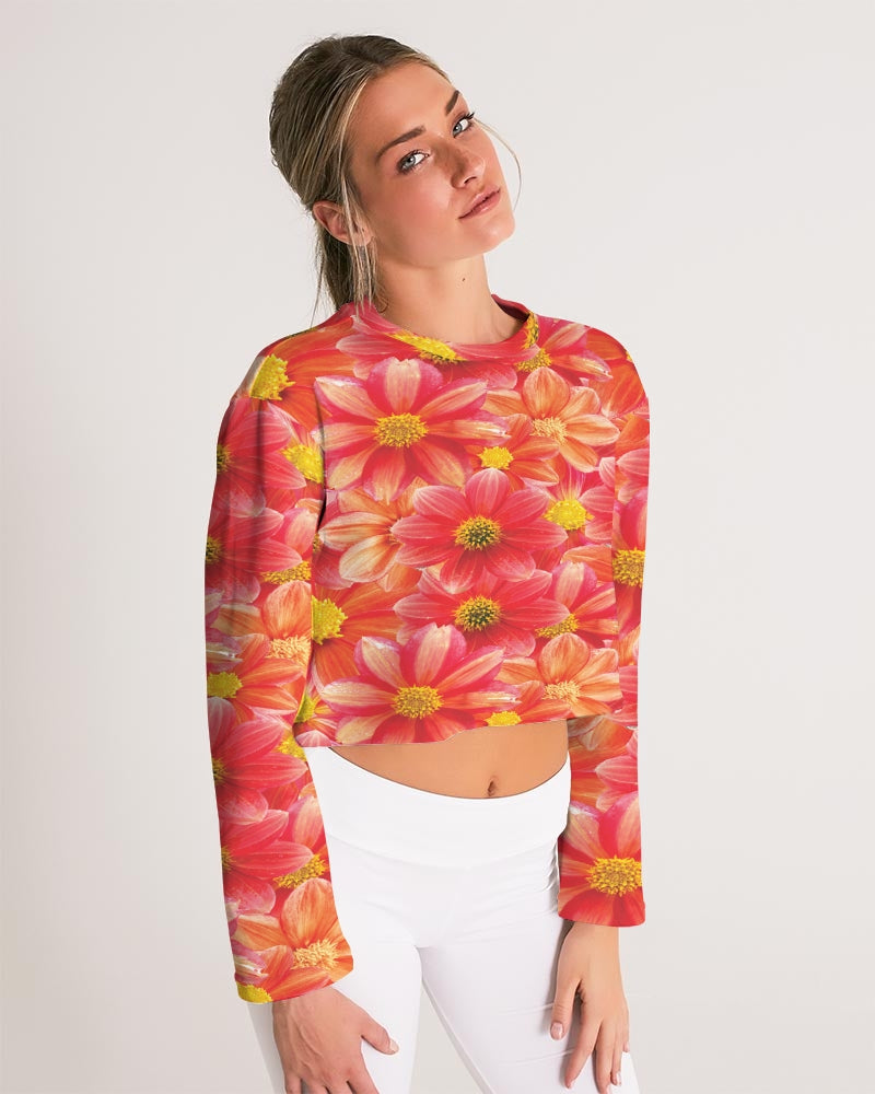 Beautiful blood orange flower design Women's All-Over Print Cropped Sweatshirt