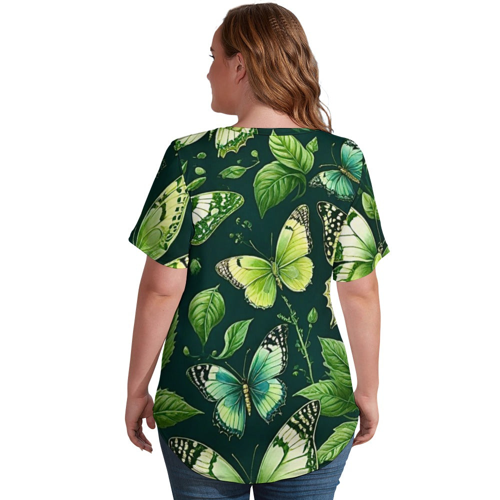 2024 New V Neck Short-sleeve Women Shirt Printed