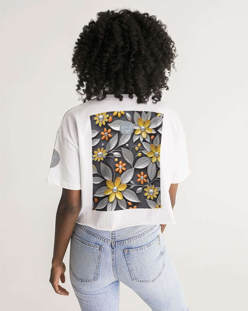 Sweet Silver Yellow Flower Grey Hair sister.[Part three] Women's All-Over Print Lounge Cropped Tee