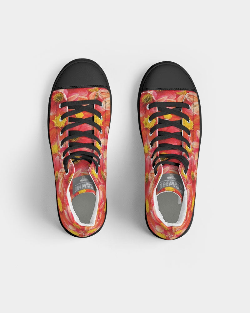 Beautiful blood orange flower design Women's Hightop Canvas Shoe - Black