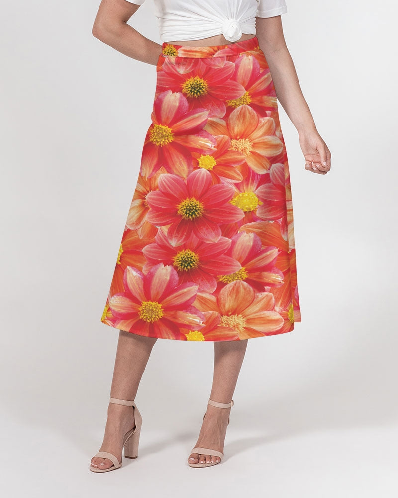 Beautiful blood orange flower design Women's All-Over Print A-Line Midi Skirt