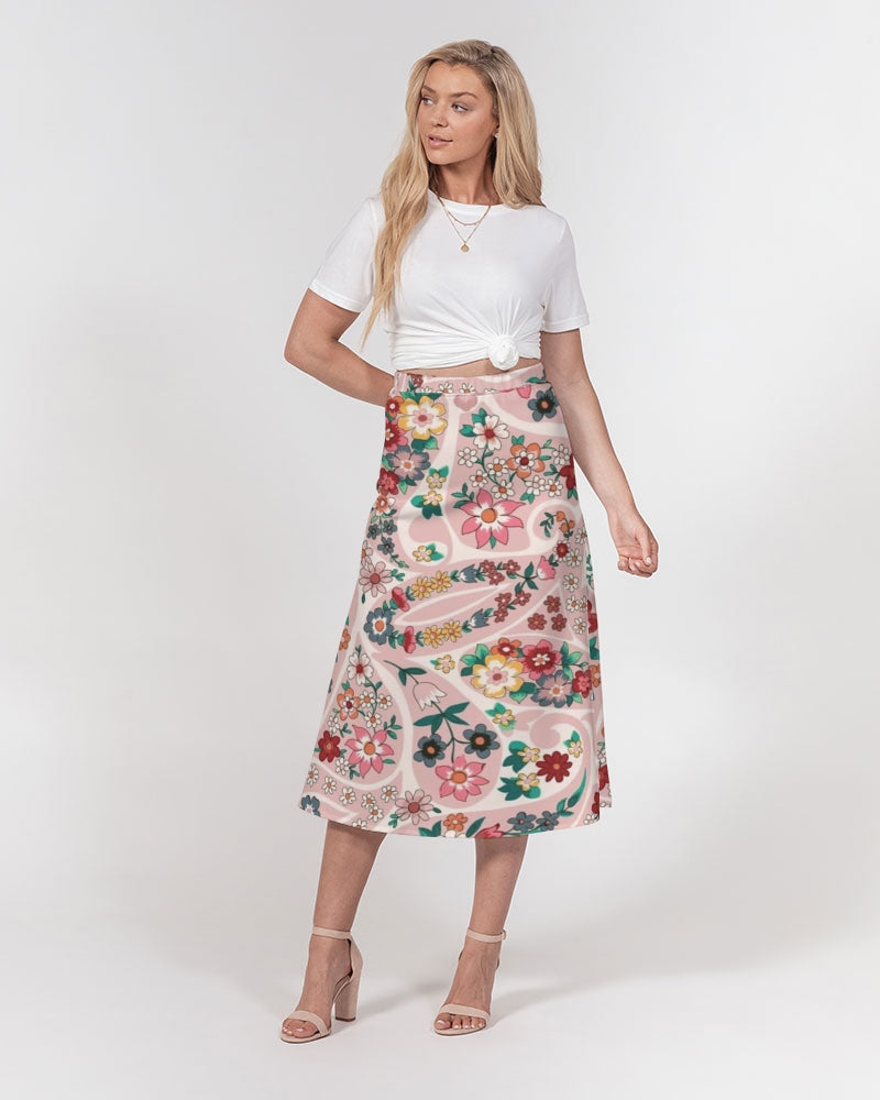 Pink abstract Pretty Sisters Women's All-Over Print A-Line Midi Skirt