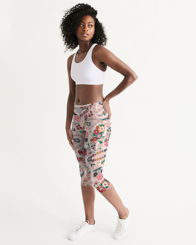 Pink abstract Pretty Sisters Women's All-Over Print Mid-Rise Capri