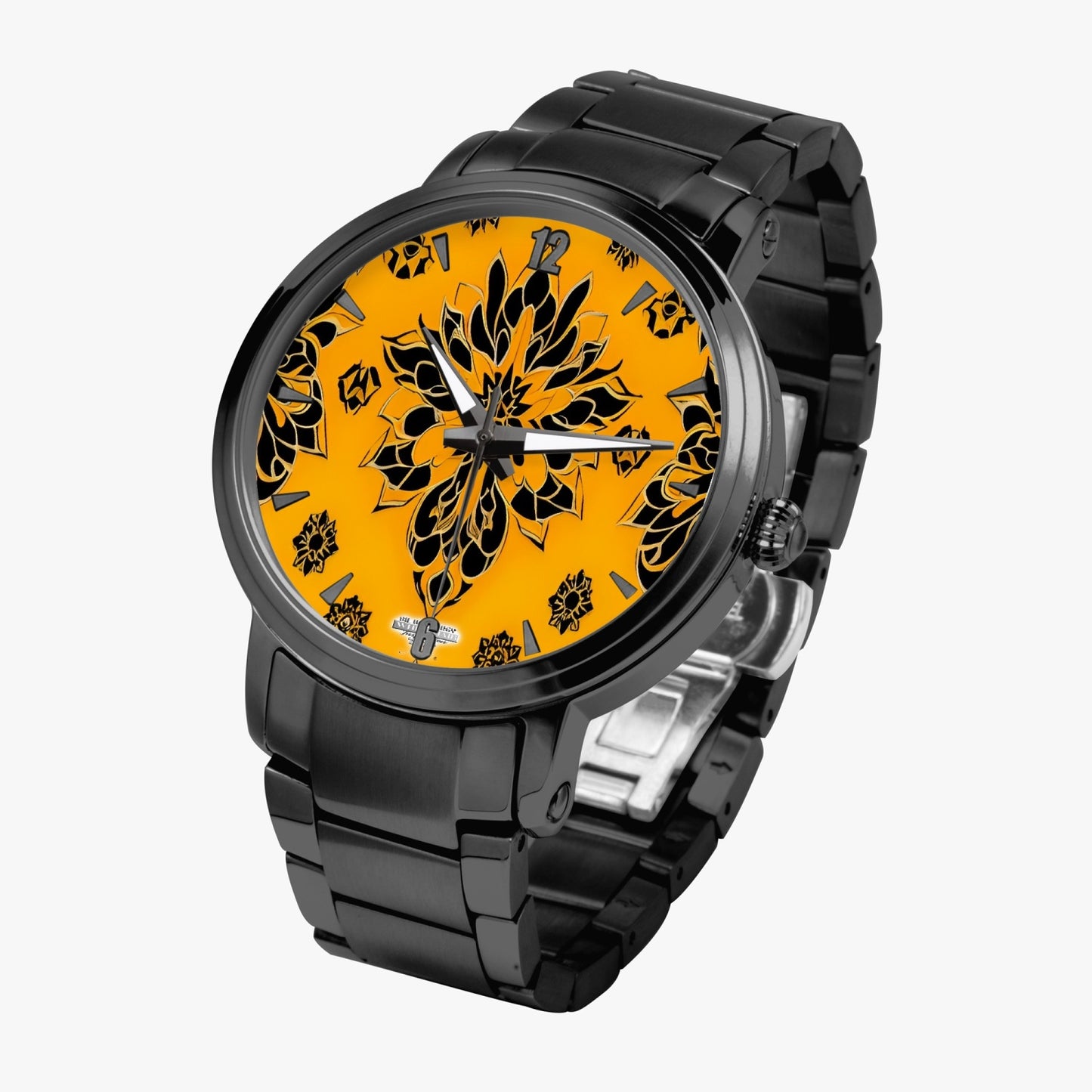 Orange and black royal pattern Steel Strap Automatic Watch (With Indicators)